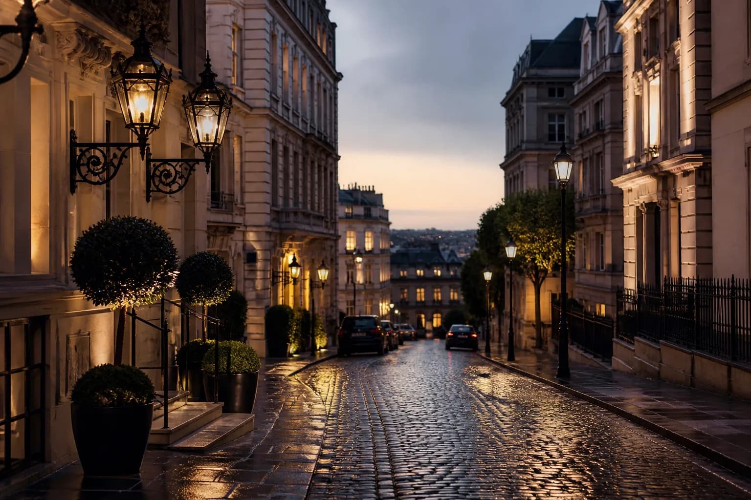British city atmosphere at dusk near Ashmere